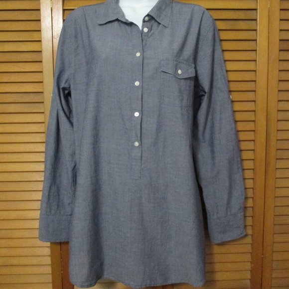 J. Crew top half button down chambray soft cotton top like new size L - Picture 1 of 8